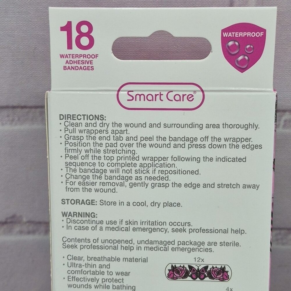 2 Boxes- Smart Care Pink Tattoo Style Translucent Waterproof Adhesive Bandages - Picture 3 of 6